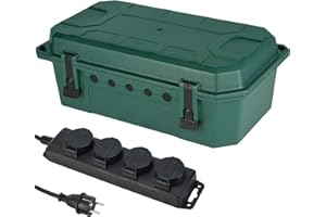 Electraline 300181 Scatola di Protezione Stagna IP54 con inclusa Multipresa 4 Posti Schuko con tappi a chiusura automatici IP44, Cavo 5M H05RR-F 3G1.5mm², Scatola Organizzatore Cavi 5 uscite