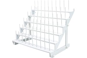 SewTech Thread Rack for 60 Spools or 30 Cones, Wall Mounted Large Thread Holder with Long Pegs, Bright White Plastic Thread Stand for Embroidery Serger Sewing Thread Storage and Hair Braiding