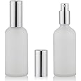 ALMEKAQUZ 100ml Spray Bottles,Leak Proof Travel Empty Spray Bottles with Caps,Frosted Glass Spray Bottles, Refillable Bottle for Perfume(Silver,2 Pcs)