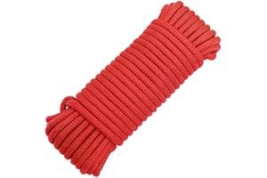 FUWOK Nylon Rope Multipurpose Camping Rope,All Purpose Rope 30M(96FT) Multifunctional Braided Polyester Rope Outdoor Gear Tent Rope for Camping, Bundling, DIY, Tie Pull Swing Climb Knot etc (4mm, Red)
