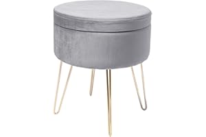 ‎THEO&CLEO Theo&Cleo Schminktisch Samt Runder Hocker,Sitzhocker mit Stauraum,Fußhocker Aufbewahrungsbox,Abnehmbarer Deckel,Ankleidezimmer Pouf 45 cm hoch (Grau)