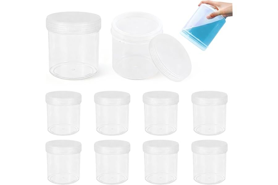 10 Pcs Paint Pots with Lids, Plastic Jars 0.08 Gallon/300ml Clear Paint Storage Containers for Home Office Commercial Use