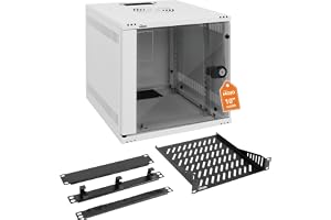 Tecmojo 10 tum 6U 330mm djup Väggmonterat Nätverksskåp, Nätverksskåp med Rackhylla, Borstlist, Kabelorganisator för 10" AV/IT/NAS-enheter (254mm), 50kg lastkapacitet, Glasdörr
