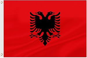 ASUNO Albania Flag 90 × 150 CM Polyester Albanian National Banner with 2 Brass Grommets Double Side Vivid Color Fade Resistant for Outside Garden Lawn Patio