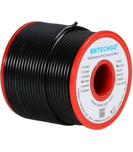 BINNEKER 22 Gauge PVC 1007 Hook-Up Wire – Red & Black 100ft Each, Solid Tinned Copper, 300V