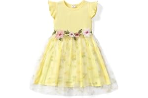 PATPAT Vestito Bambina: Elegante Abito da Bambina Tulle, Abiti da Principessa con Ricami a Fiori, tutù Abitini per Festivo, Matrimonio Compleanno 2-10 Anni, Taglie 83-140 CM
