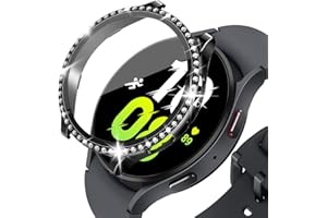 KeeFos Etui kompatybilne z zegarkiem Samsung Galaxy Watch 6 44 mm, ze szkła pancernego, etui ochronne z poliwęglanu (PC), odporne na zarysowania (czarne)