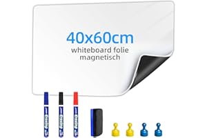 UKAENO Magnetisch Whiteboard Folie - 40 * 60cm Magnetfolie Selbstklebend Weißwandtafel - Whiteboard Sticker DIY mit Marker, Board-Radierer und Magnet - Wandfolie für glatten Oberflächen in Schule Büro Haus