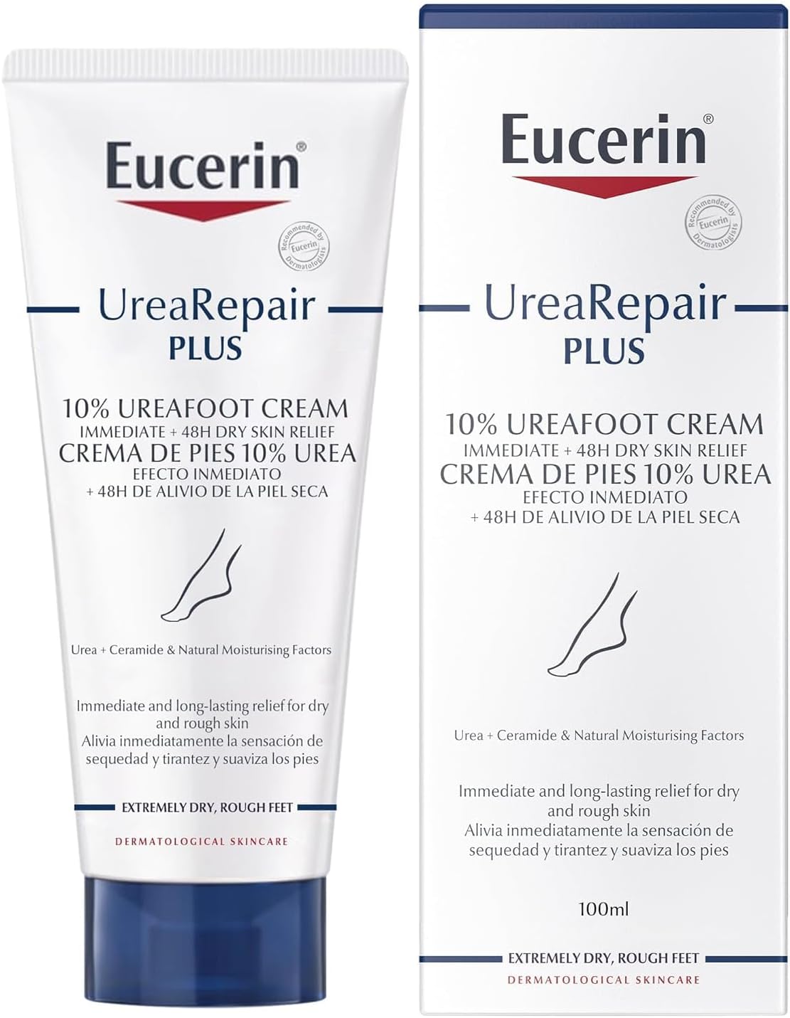 Eucerin UreaRepair Plus 10% Urea Foot Cream 100ml, Intensive Moisturising Foot Treatment for Dry, Cracked Feet and Heels, with Ceramide & Natural Moisturising Factors, Fast-Absorbing Moisturiser