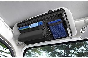 QIRC Qric Car Sun Visor Organizer, Leather Storage Pocket Sun Visor Pouch for Cards License Registration Pen Glasses Document, Fits Most Car SUV, Truck, Auto Interior Accessories for Men Women (Black)