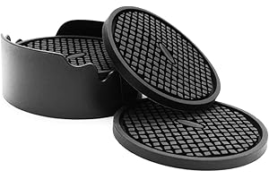 IYYI Set di 6 sottobicchieri in silicone con portabicchieri - profondamente scanalati, assorbenti, grandi tappetini da 4 pollici per tazze - perfetti per bevande calde e fredde (nero)