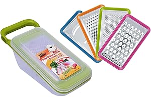 Contiup Set di grattugia per verdure 4 in 1 con contenitore, multifunzione, grattugia per frutta, grattugie da cucina, in plastica, colore: verde