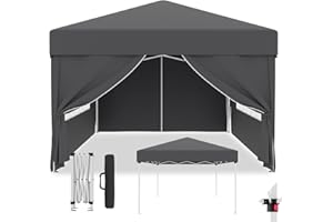 TRIUMPHKEY 3m x 3m Pop Up Gazebo with Sides – Waterproof Garden Marquee Tent with 4 Removable Panels, Carry Bag & Pegs – Easy Setup Heavy Duty Folding Shelter for Outdoor Events & Camping, Grey
