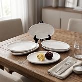 Deconox 6'lı Porselen K&uuml;&ccedil;&uuml;k Boy Oval Tabak Seti - Minimalist Beyaz Sunum Tabağı Kahvaltılık Mezelik ve Sosluk Servis Takımı (