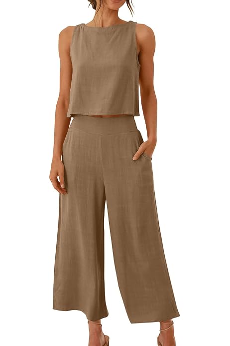 Ensemble 2 Pièces Femme Lin Fluide - Haut Manches Longues + Pantalon Large | Tenue Décontractée