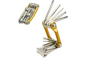 Aiqeer Outil de Réparation de Vélo Multifonction 11 en 1, Outil de Réparation de Vélo Pliable Portable, Outil de Maintenance de Vélo Mini Compact (Doré)