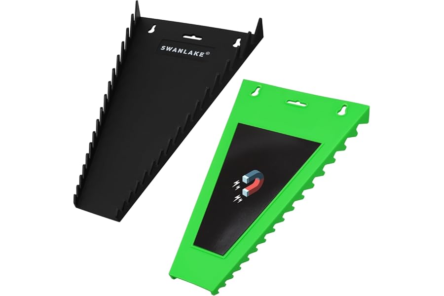 Magnetic Wrench Organizer 2-Piece, Wrench Rack Tool Trays SAE (1/4" to 1-1/16"), Metric (6mm to 24mm), 32-Slot Drawer Storage Tools, Wrench Set Holder