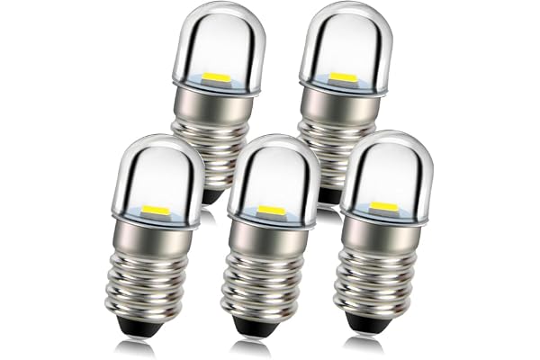 Ruiandsion 5 pièces E10 douille de base ampoule LED 1W 4.5V blanc remplacer torche phare phare Mini lampe frontale ampoules de lampe de poche, terre négative
