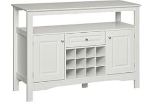 HOMCOM Aparador de Cocina Mueble Buffet Auxiliar con 1 Cajón 2 Puertas 1 Estante Abierto y Botellero para 12 Botellas Armario de Almacenamiento para Salón 116,5x40x82,5 cm Blanco