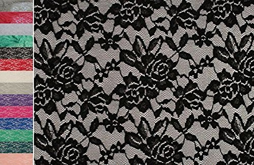 StoffBook BI-STRETCH TRAUMHAFTE SPITZE BLUMENMUSTER STOFF STOFFE, D249 (Schwarz)