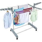 LiMETRO STEEL Single Pole Cloth Drying Stand Foldable and Portable with Wheels and 360 Rotating Hangers