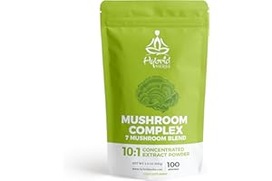 HYBRID HERBS – Mushroom Complex Powder 100g – 10X Strength Lions Mane Reishi Cordyceps Chaga Tremella Shitake Maitake – 7 High Potency Mushrooms Supplement for Brain, Energy, Immunity | 100 Servings