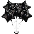 AMFIN® (Pack of 5) 18 Inch Black Star Shaped Foil Balloon with Ribbon/Star Shape Balloons for Decoration/Birthday Balloons for Decoration - Black