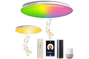 chysongoods 45W Φ40cm Plafón De Techo LED Compatible Con Alexa Google Assistant Altavoz Bluetooth WIFI Musica Mando RGB Regulable Cambia De Color Para Dormitorio Juvenil Niños Cocina Baño