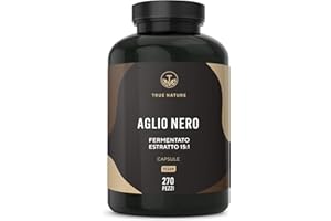 Aglio Nero fermentato - 270 Capsule - 22500mg dose giornaliera, (Estratto 15:1 alto dosaggio) - aglio integratore - Contiene S-allilcisteina (SAC) & 14,89% di polifenoli (SAC) - vegano - TRUE NATURE