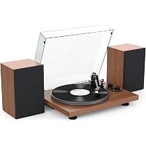 Udreamer Giradischi, Giradischi con Altoparlanti Integrati e Trasmissione a Cinghia Bluetooth, Fonografo Vintage con 3 Velocità per il Divertimento Musicale e la Decorazione Della Casa Legno Caffè
