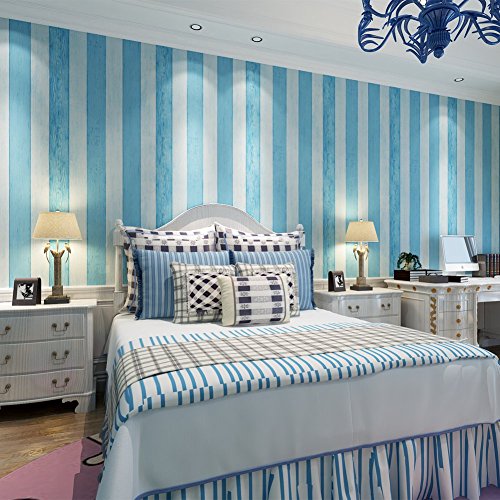 Hanmero Mittelmeer Streifen Vliestapete Holzoptik Hochwertig Pr?gung Fototapete 0,53*10m(5,3m2)Blau Farben f¨¹r Schlafzimmer, Wohnzimmer, Hotel, Restaurant, B¨¹ro, Flur - 2