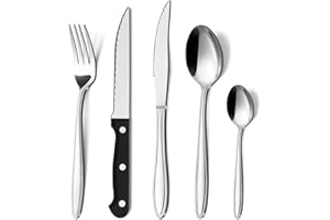 Hunnycook Couverts de Table 30 Pièces pour 6 Personnes - Élégant Set en Acier Inoxydable avec Couteau à Steak, Fourchette, Cuillère - Lavable au Lave-Vaisselle