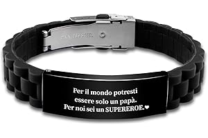 VGWON Bracciale per Papà, Regalo per la Festa del Papà, Bracciale Nero In Acciaio Inossidabile In Silicone con Incisione Lase