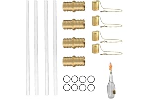 Salyeeluly Tiki Torch Wick | Wine Bottle Torch Wicks Kit | Fibreglass Torch Replacement Wicks | 4 Torch Wicks Copper Lamp Brass Wick Holder for Torches Indoor and Outdoor