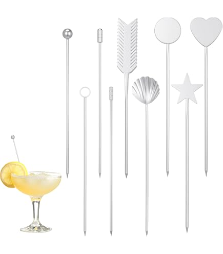 ARFUKA 9 Stück Cocktailspieße, Edelstahl, Martini-Spieße, Wiederverwendbar, Vorspeise Trinken Sticks Obst Stäbchen Cocktailzubehör Für Martinis, Oliven, Vorspeisen, Sandwiches
