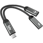 سماعات Bix Adp-13 Type-C إلى سماعات رأس مزدوجة من النوع C ومحول شحن سريع بقدرة 15 وات متوافق مع iPhone للتوصيل والتشغيل