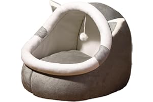 ＡＷＨＡＯ Cama para Gatos, Nido para Gatos semicerrado, Fondo Antideslizante, cabaña para Gatos, escondite para Gatitos, Cachorros, Gatos y Perros, XL Gris