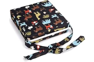 BTSKY Baby Toddler Kid Infant Dismountable Adjustable Washable Booster Seat with Straps Dining Chair Chair Pads Chair Increasing Cushion Travel Storage (Black+ Animal)