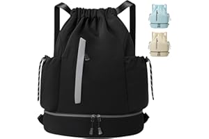Qoosea Mochilas de Cuerdas Impermeable Bolsa de Deporte, Gran Capacidad Nylon Mochila de Gimnasio con Cordón para Hombre Mujer, Gym Bag de Cincha para Escolar, Senderismo, Casual, Viaje, Playa