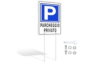 SINMAO Cartelli Parcheggio Privato in Alluminio con Punte per il Pavimento e Fori Preforati 20x30cm, 2 in 1 Può Essere Fissato al Suolo o Appeso, Protezione UV Contro lo Sbiadimento
