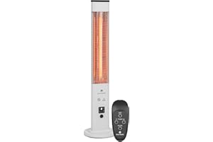 blumfeldt Heat Guru Plus - In & Out Radiant Heater, Stand Heater, Power: 1200 Watts, 9-Hour Timer, Carbon Heating Element, 3 Heating Levels, Housing with Anodised Aluminium Alloy - White