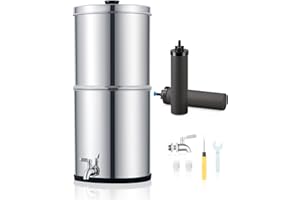 CO-Z 8,5L Système de Filtration d'Eau par Gravité en Acier Inoxydable 304 Purificateur d'Eau avec 2 Filtres à Carbone Robinet d'Eau Inclus, Certification NSF/ANSI 42