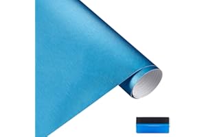 NewL Satin Brushed stainless steel Metallic Vinyl Wrap Film Matte Chrome Car Wrapping Foil Sticker Sheet For Car Laptop Furniture (Light Blue, 30cm x 150cm)