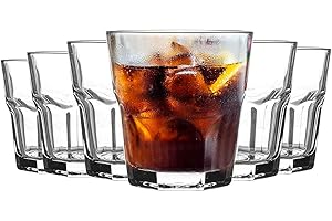 ACAN Tradineur - Juego de 6 vasos de cristal, modelo Aras, resistentes, base gruesa, servir agua, licores, bebidas, fiestas, uso diario (200 ml, 8 cm)