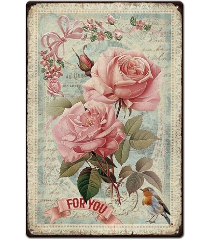 XIAOMA Set 3 Targhe In Metallo Vintage Con Fiori - Decorazione Da Parete 30,5x30,5 Cm