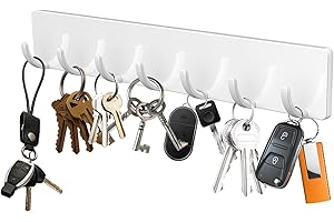 GeeRic Key Holder for Wall, Adhesive Wall Key Hooks, 7 Hooks Key Rack for Wall, Key Hangers for Wall Décor Living Room, Kitchen, Office White
