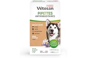 Clément Thékan - Vétosan Pipettes Antiparasitaires - Moyens et Grands Chiens - À l'extrait de pyrèthre et d'huile Essentielle de lavandin - 2 pipettes