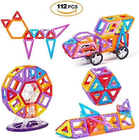 112 Pcs Magnetic Building Blocks Set by LETO TG – Creative and Educational Magnetic Toys Construction Set for Kids,Helps Teach Colors and Shapes through Play-Guide & Storage Bag Included,Smart Gift