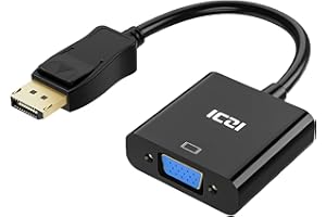 ICZI Adaptateur DisplayPort vers VGA 1080P,Convertisseur DP Mâle vers VGA Femelle Full HD Noir pour PC,TV,Ecran,Projecteur