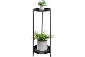 ABRFC Round Plant Stand made from Coated Steel For Indoor Outdoor, 2 Tier 31.5 inch/80 cm Tall Black Metal Rustproof Stable Plant Stands, Plant Rack Holder Rack Flower Pot Stand (Black)
